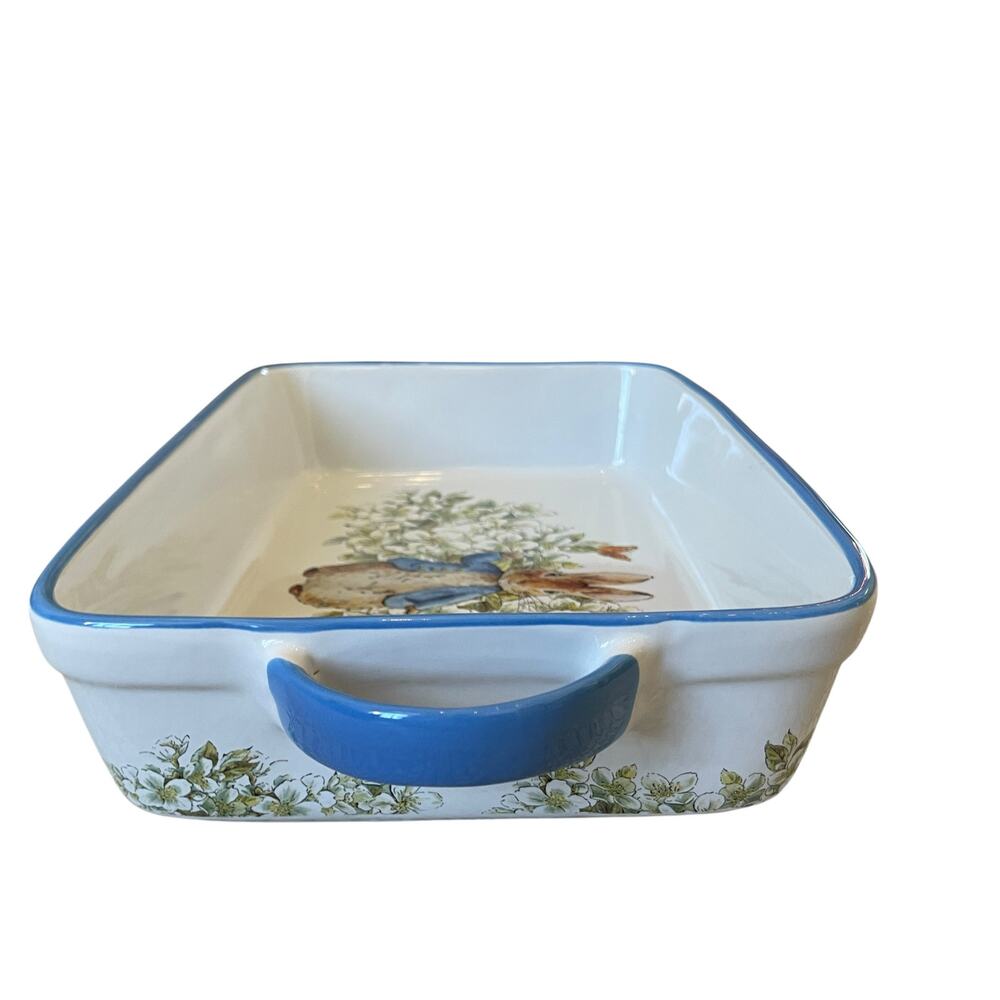 Beatrix Potter Peter Rabbit Rectangular Ceramic Baker Blue Rim Easter  NEW - Picture 15 of 15